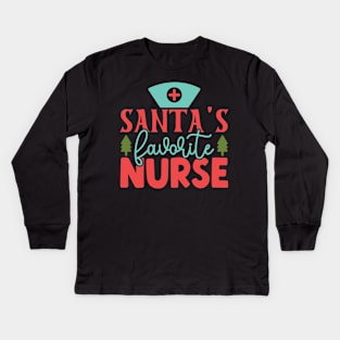 Santa's Favorite Nurse Kids Long Sleeve T-Shirt